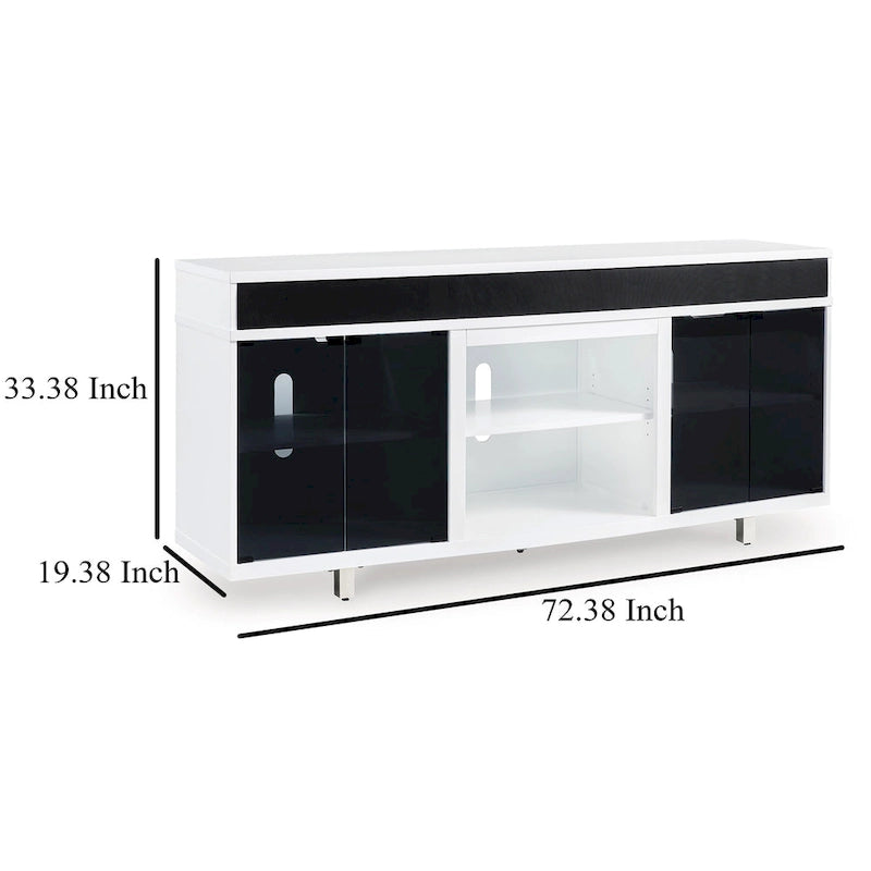 Meuble TV Ardon, foyer ouvert, bois blanc et noir, 72 pouces