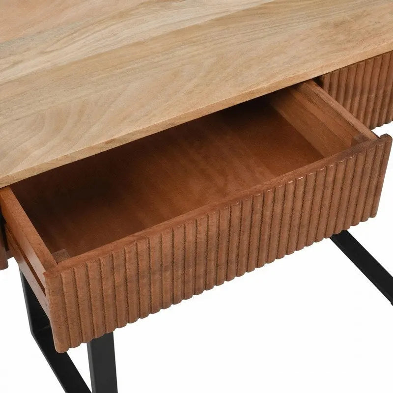 Table console d'entrée en bois massif avec tiroirs cannelés et solutions de rangement