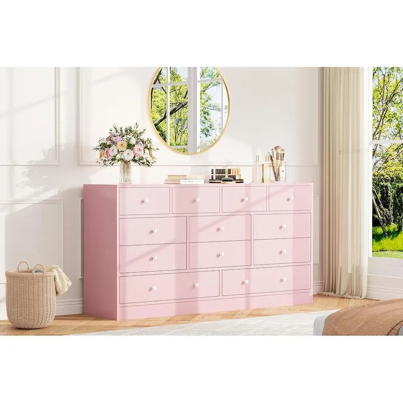 Commode à 12 tiroirs pour chambre à coucher, commode en bois de 155 cm avec prise électrique