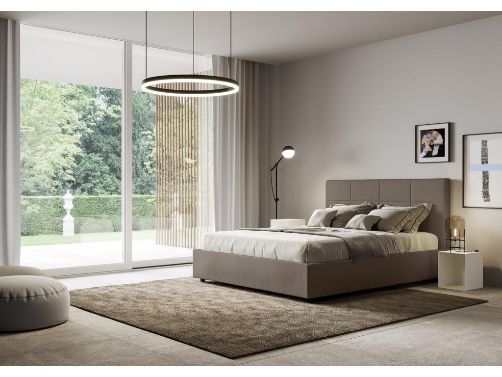 Lit capitonné simili cuir Meublita-Couleur Marron-140x200