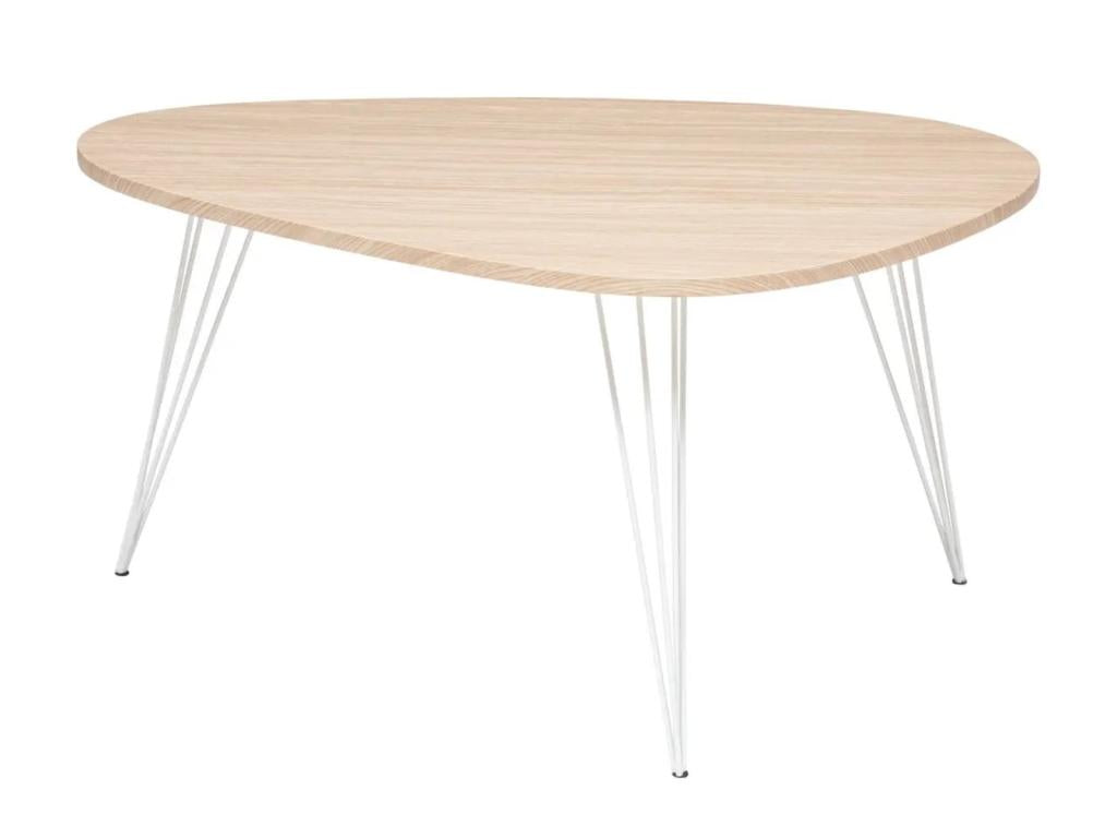 Table basse en bois coloris chêne clair et métal blanc - L- 97 x P- 65 x H- 50 cm