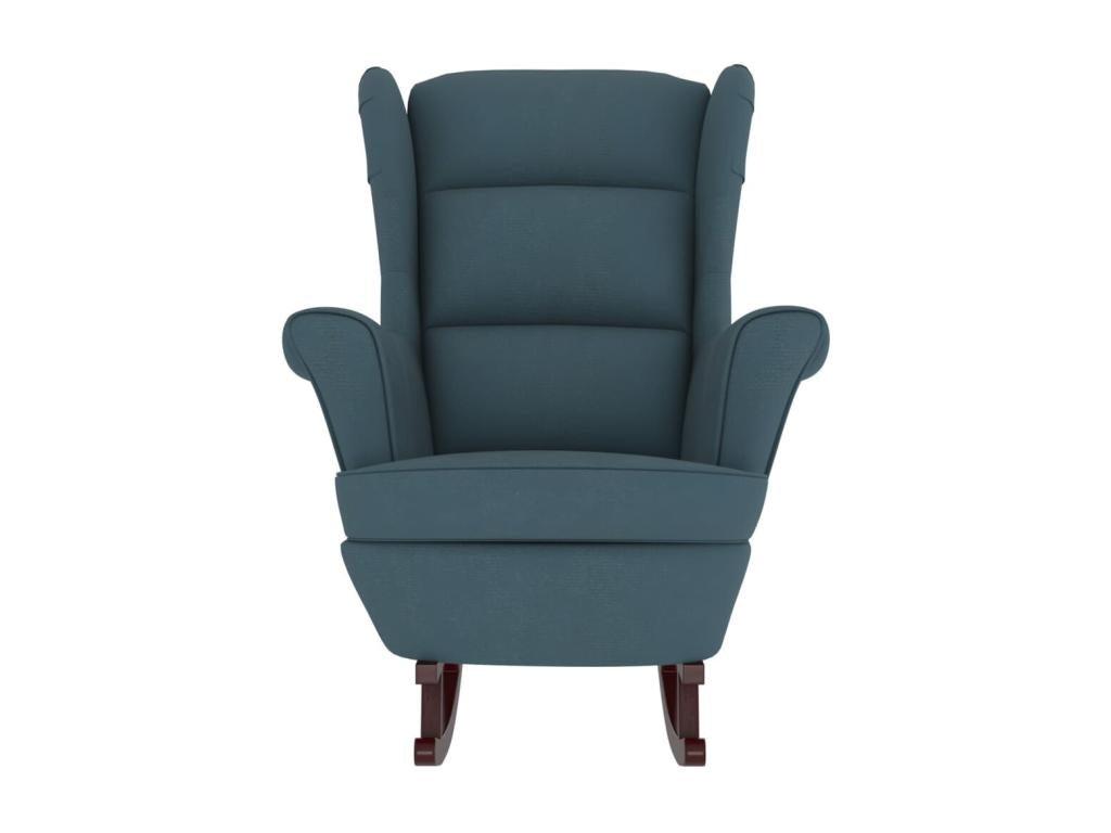 Fauteuil à bascule et pieds en bois massif d'hévéa Bleu Velours