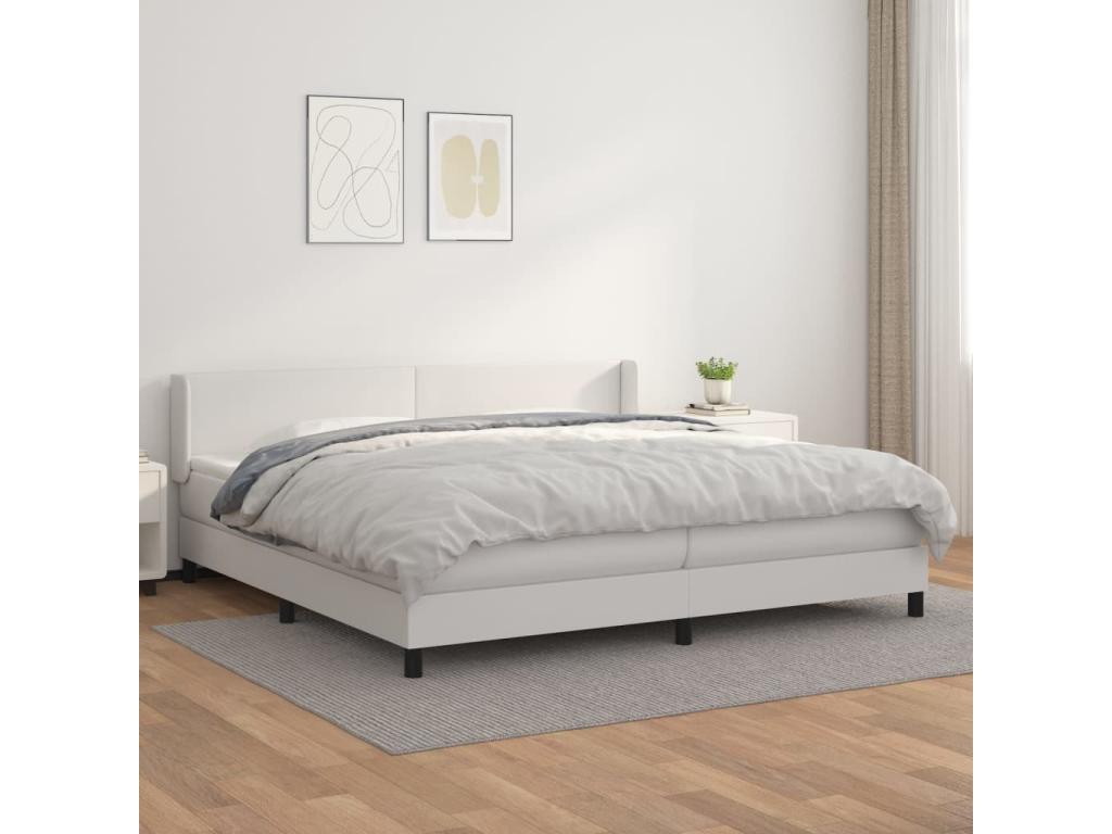Sommier à Meublita de lit avec matelas Blanc 200x200cm Similicuir
