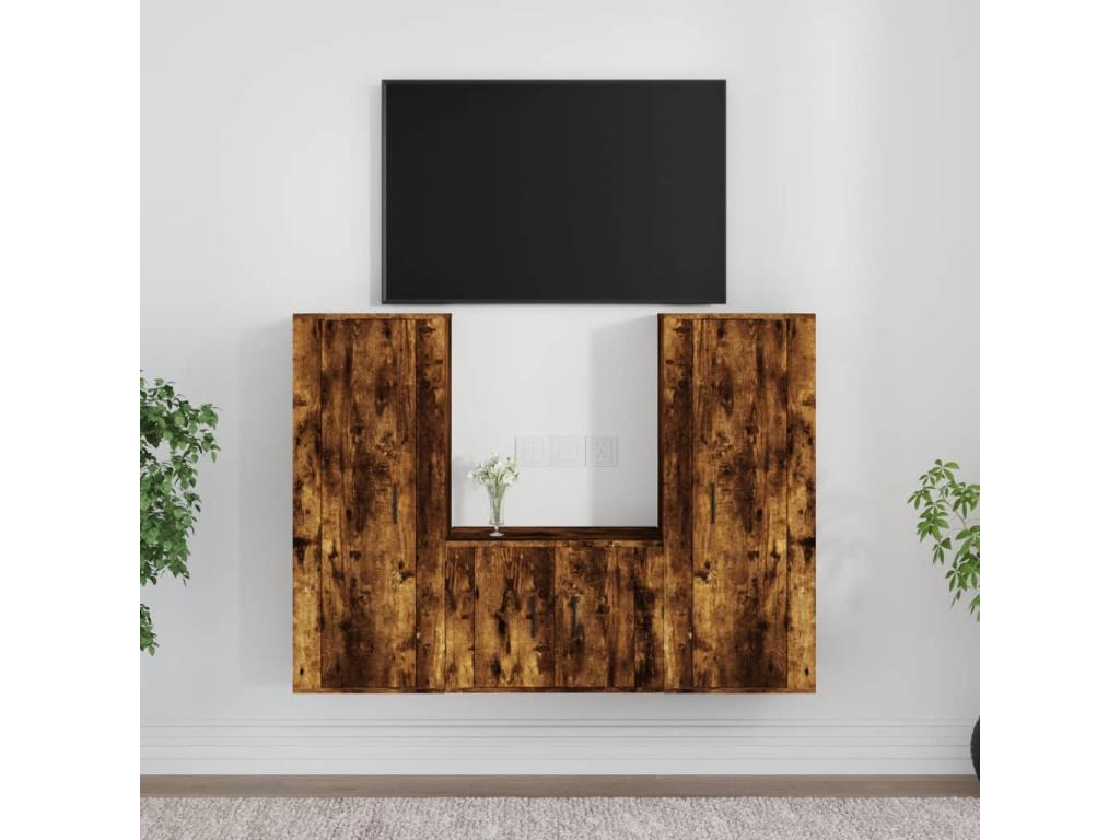 Ensemble de meubles TV 3 pièces Chêne fumé Bois d'ingénierie