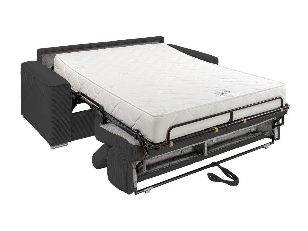 Canapé 4 places convertible express en velours c?telé gris - Couchage 160 cm - Matelas 22 cm mémoire de forme - Doucezen