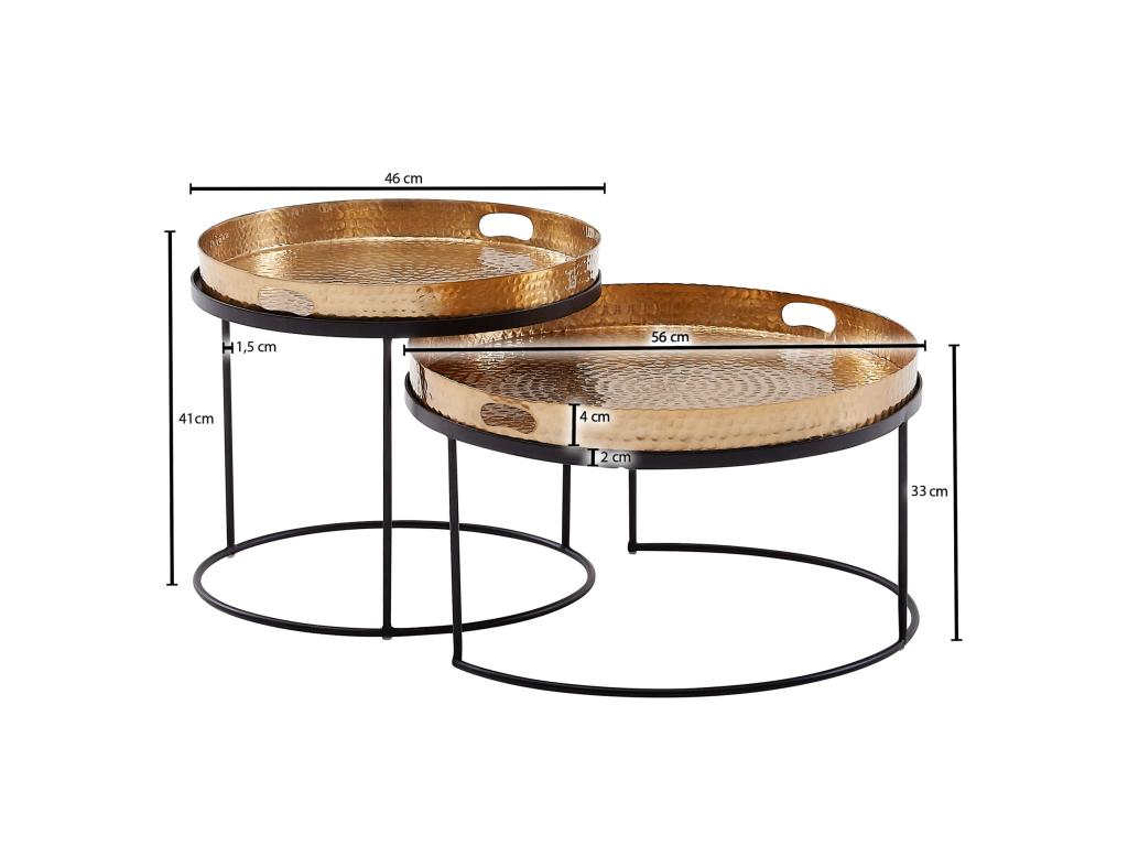 Table d'appoint Lot de 2 Table Basse de Salon Métal Orientale Aluminium