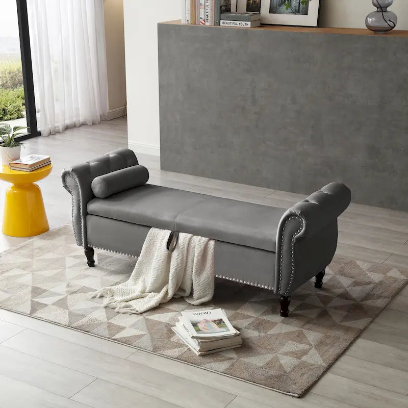 Pouf de rangement rectangulaire en velours Kata, canapé, tabouret, banc