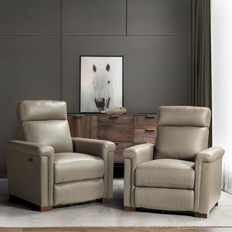 Fauteuil inclinable électrique Alicia 34,65 po de large, style classique contemporain, en cuir véritable avec port USB (ensemble de 2)