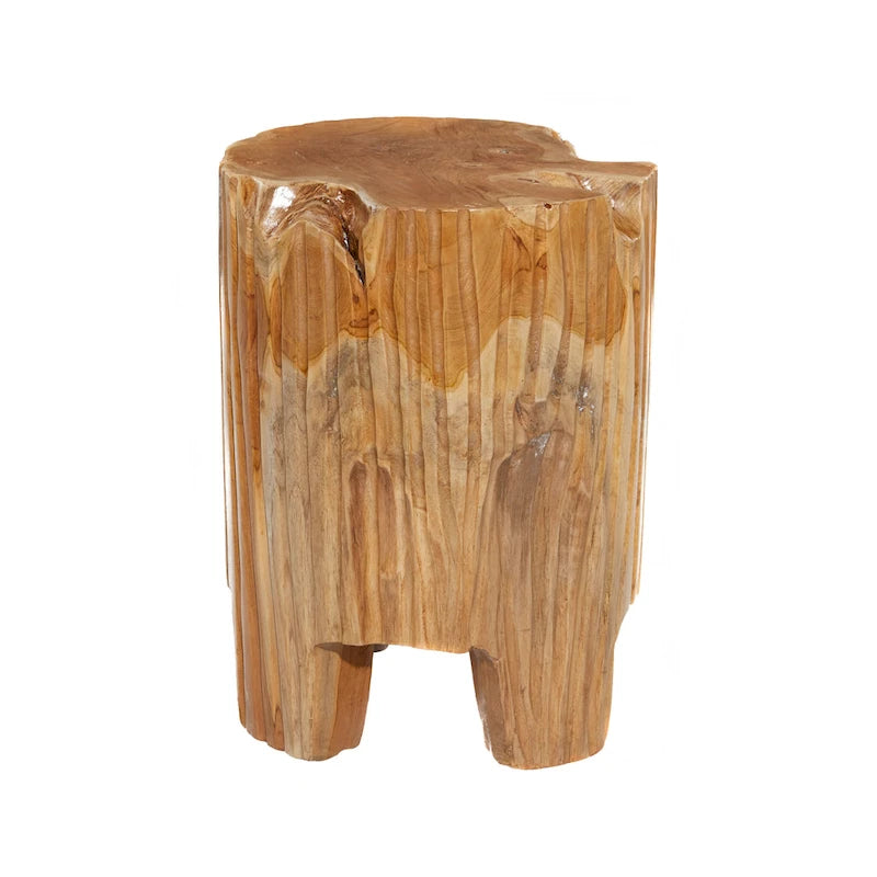 Table d'appoint artisanale en teck massif, bords naturels, style souche d'arbre - Brun - Roche River Decor - 30,5 cm (L) x 30,5 cm (l) x 40,5 cm (H)