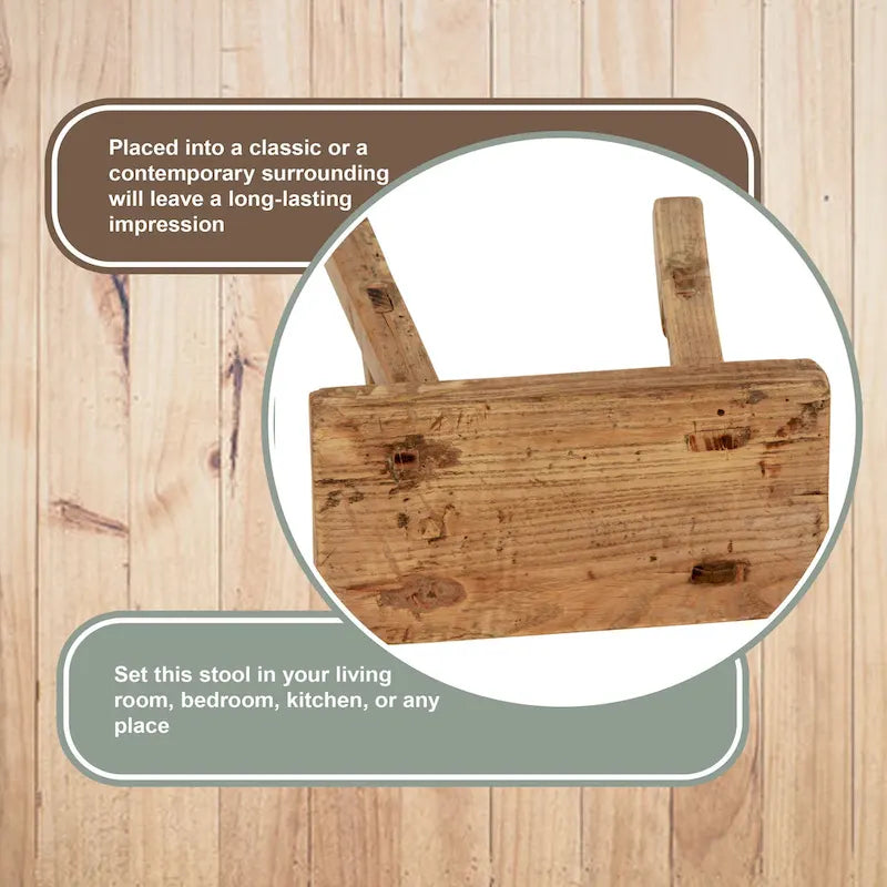 Tabouret miniature rectangulaire vintage Artissance en bois naturel, 28 cm de largeur - 28 cm (L) x 13 cm (l) x 23 cm (H)