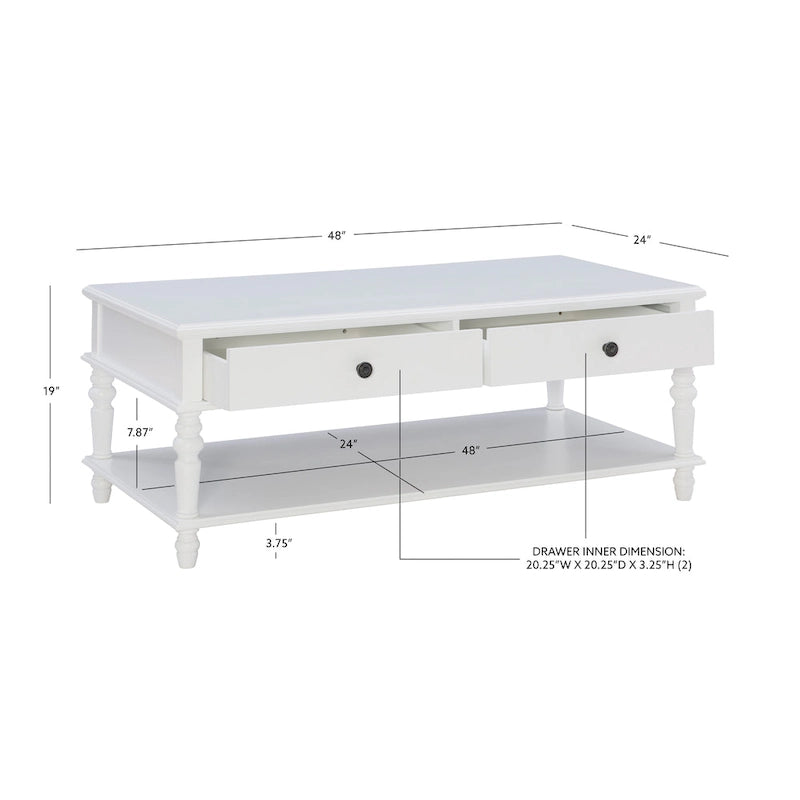 Table basse Jowin en bois blanc à 2 tiroirs