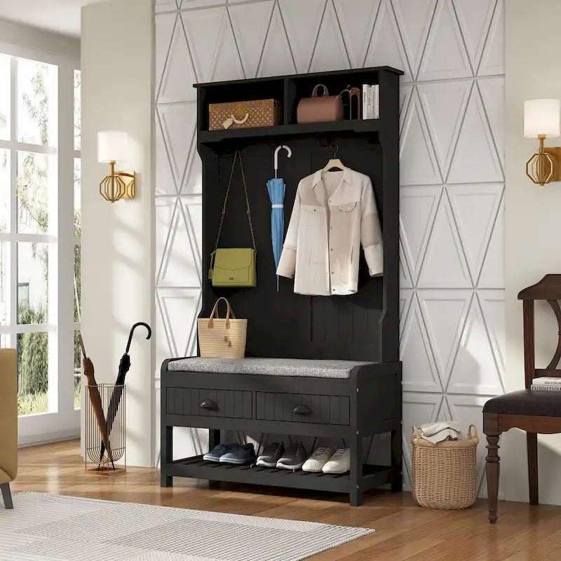 Porte-manteau Timechee 34,3 cm de large avec banc et rangement à chaussures