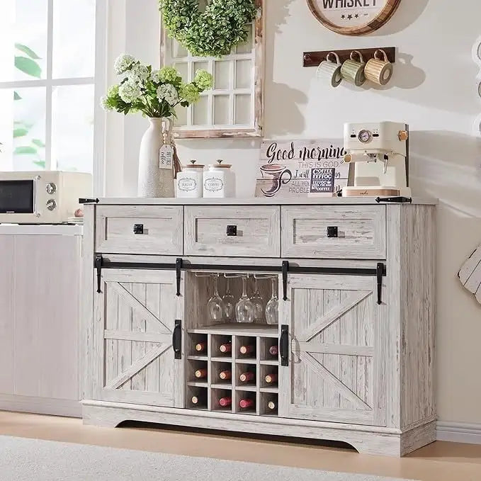 Meuble bar de style campagnard, meuble bar à café/vin avec casier à bouteilles et à verres.