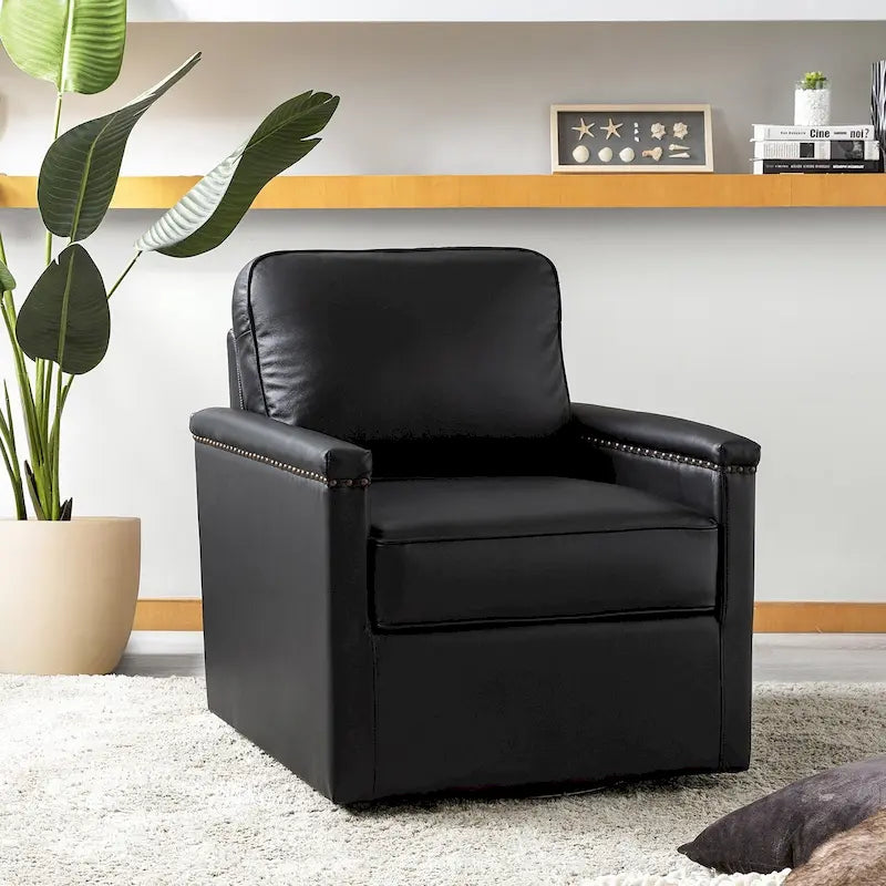 Fauteuil pivotant classique Rita en cuir véritable avec garnitures cloutées par HULALA HOME