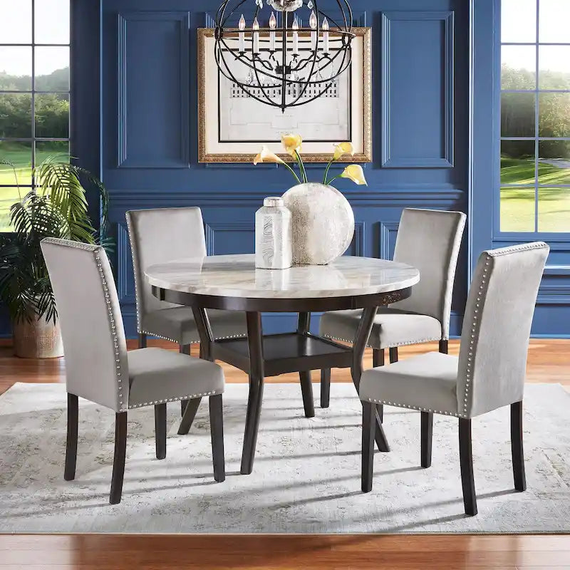 Ensemble de salle à manger rond Balmforth en faux marbre blanc par iNSPIRE Q Classic