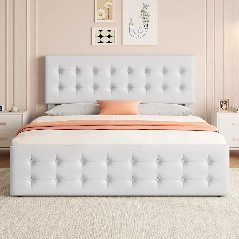 Cadre de lit avec 4 tiroirs de rangement et tête de lit