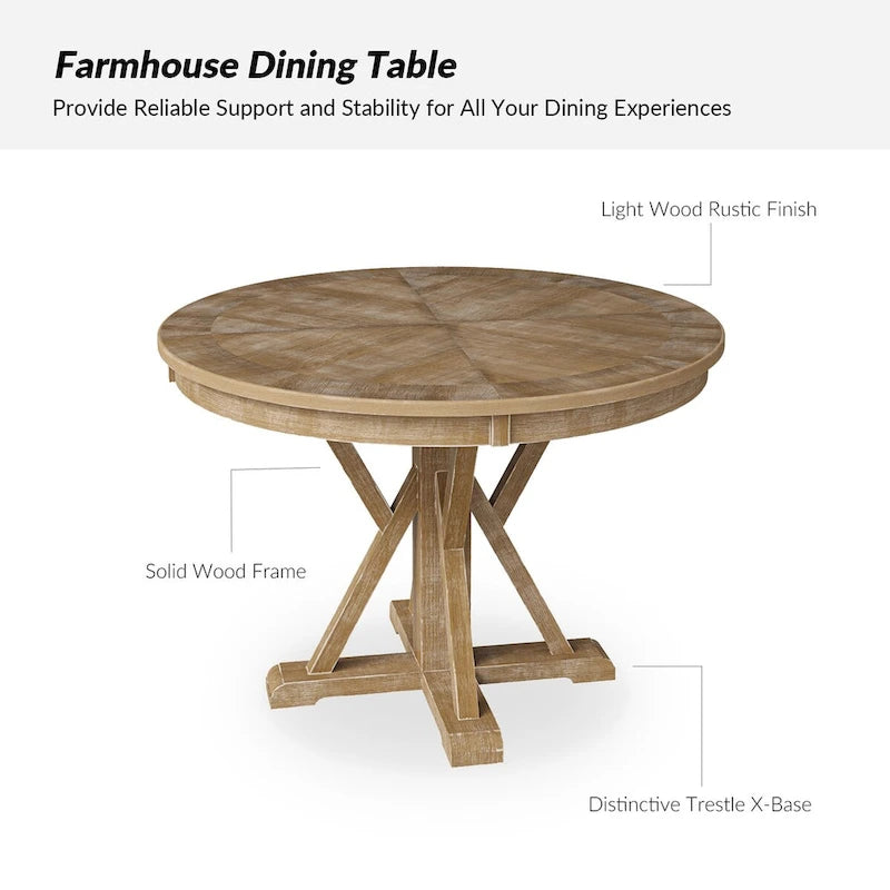 Ensemble de salle à manger rond naturel 5 pièces Nuria Farmhouse avec 4 chaises et une table ronde par HULALA HOME