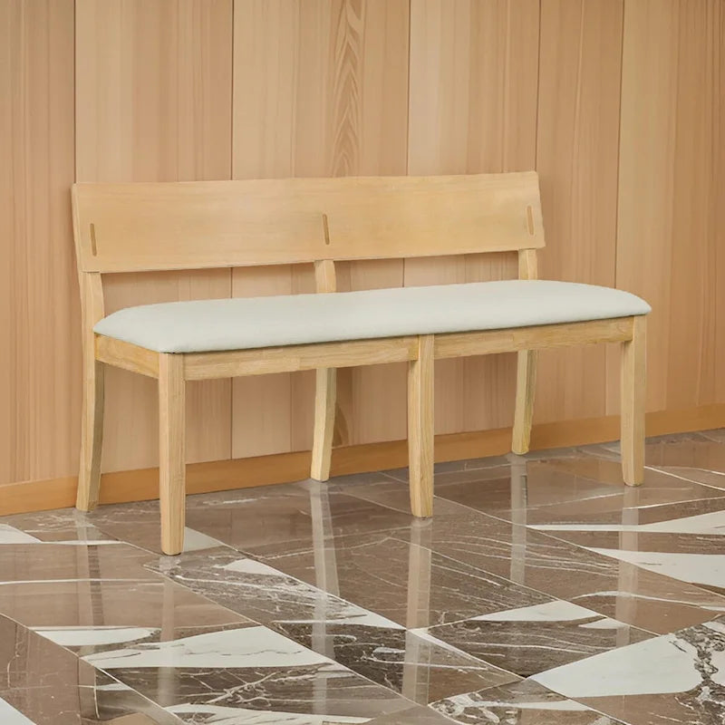 Banc de salle à manger Celi 135 cm, assise en tissu crème, structure en bois brun naturel