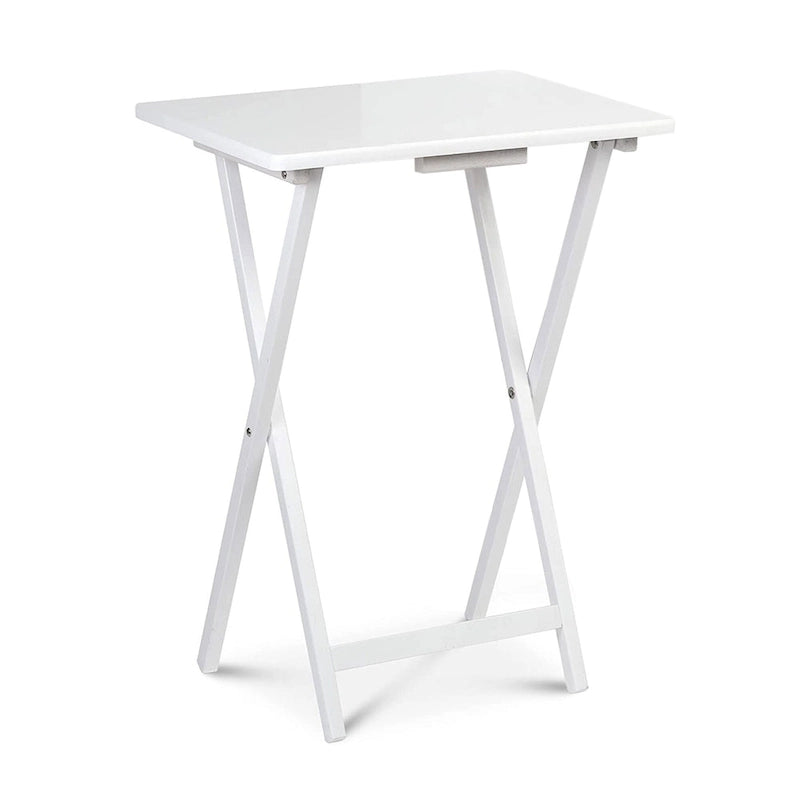 Plateau TV et table d'appoint pliables et compacts en bois massif PJ Wood, blanc, ensemble de 2 pièces - 18,44
