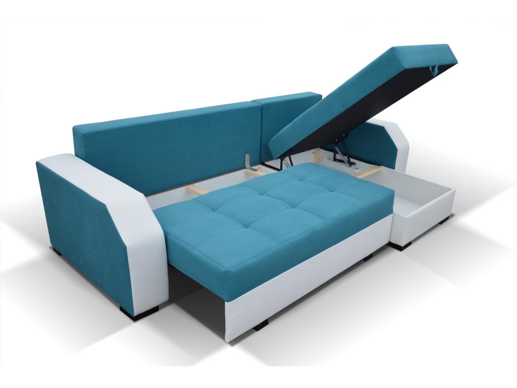 Canapé convertible angle réversible design tissu noir et simili cuir blanc Doucezen 250cm