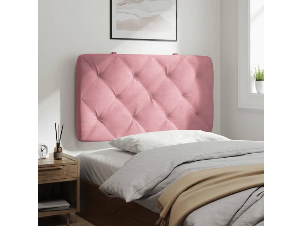 Coussin de tête de lit rose 80cm velours