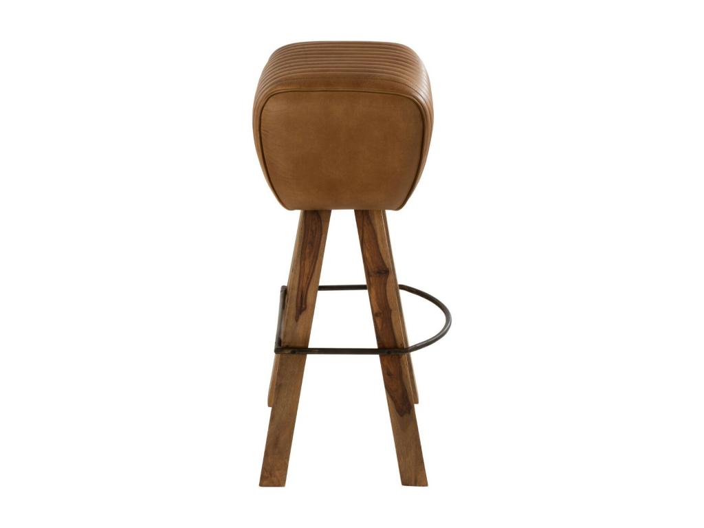 Tabouret de Bar en Cuir / Bois Gym 75cm Naturel