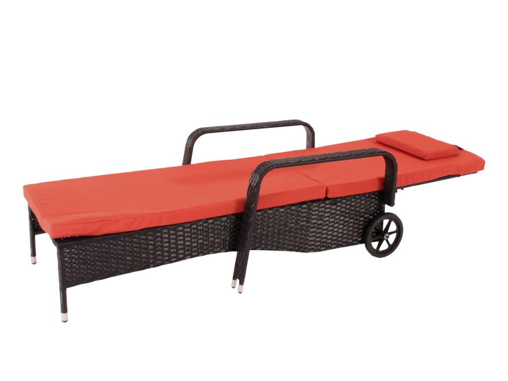 Chaise longue Doucezen polyrotin bain de soleil couchette alu - anthracite coussin terracota