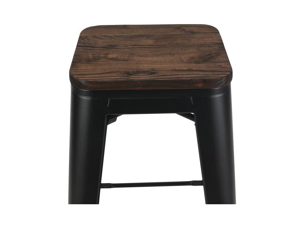 Tabouret de bar en métal noir mat style industriel et assise en bois foncé - Hauteur 76 cm