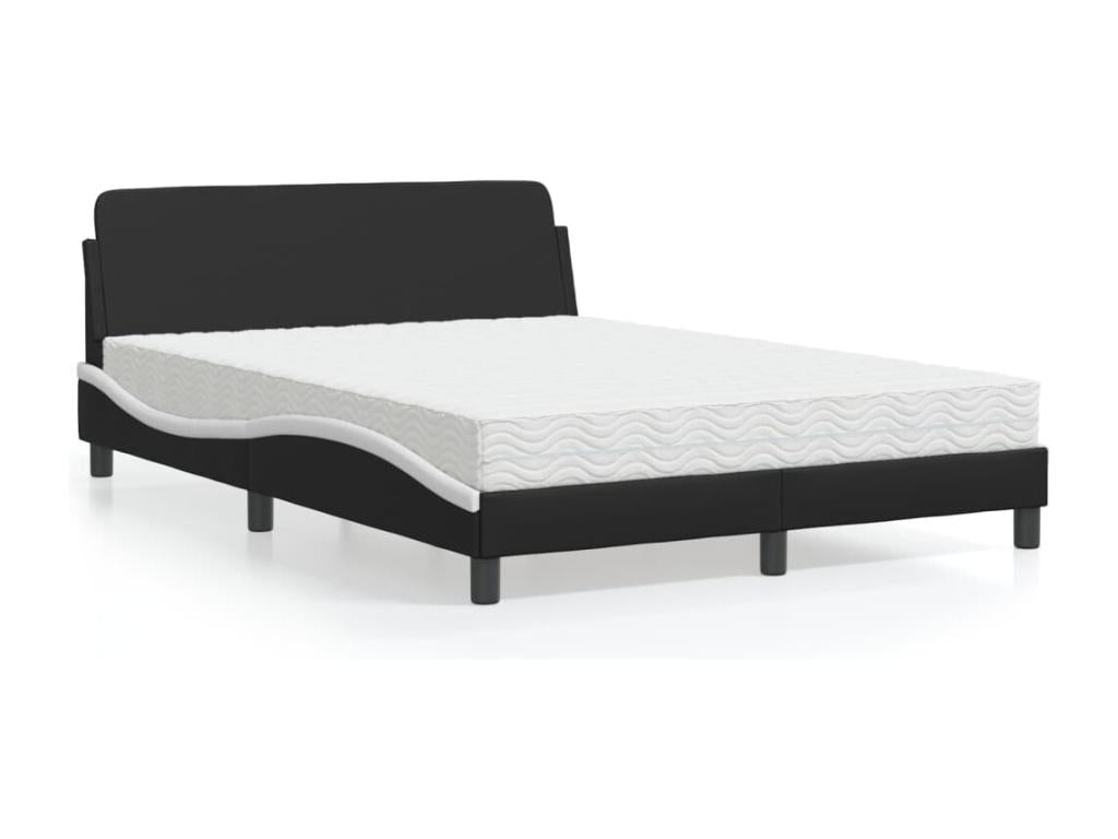 Lit avec matelas noir et blanc 120x200 cm similicuir