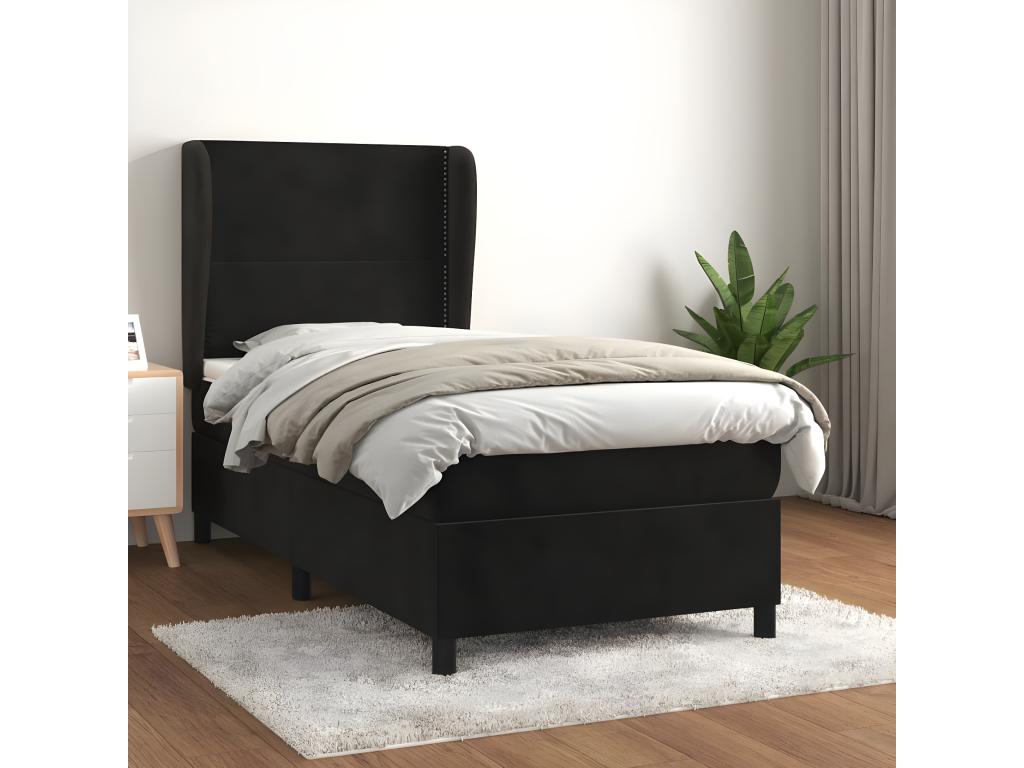 Lit à sommier tapissier avec matelas Noir 100x200 Velours