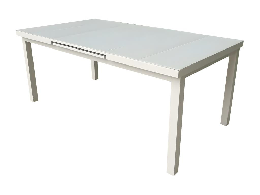 Table de Jardin extensible NICE 180/240cm en aluminium blanc gris et plateau verre blanc gris