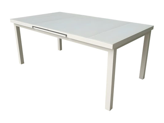 Table de Jardin extensible NICE 180/240cm en aluminium blanc gris et plateau verre blanc gris