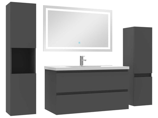 Ensemble meubles Salle de Bain 100cm vasque colonne miroir LED Anthracite