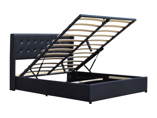 Lit coffre déhoussable 140x200 cm avec tête de lit capitonnée et 14 Meublita - Montage rapide et facile - Revêtement PVC simili facile d'entretien