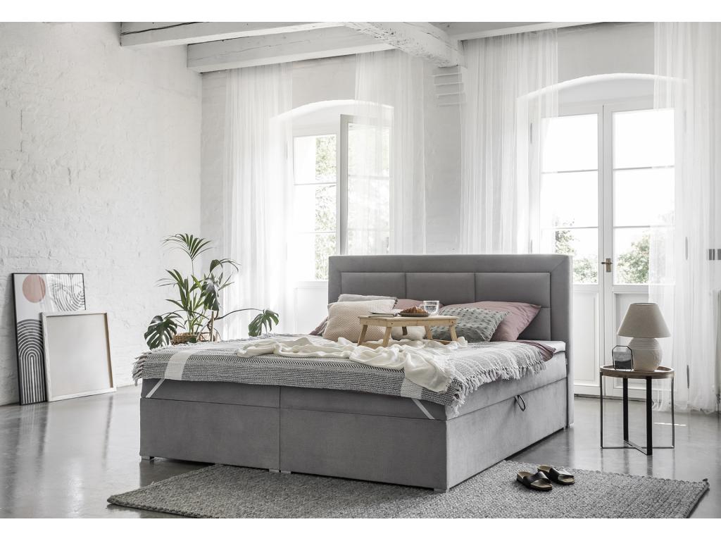 Lit continental velours marron clair Meublita-Couche 160x200 cm