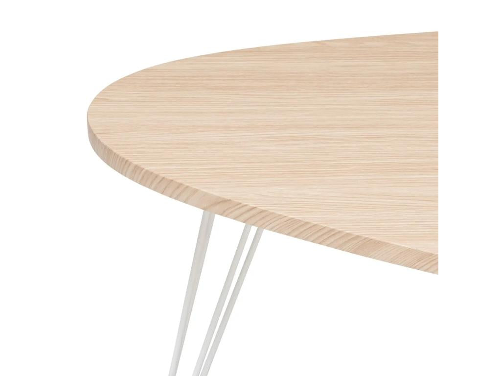 Table basse en bois coloris chêne clair et métal blanc - L- 97 x P- 65 x H- 50 cm