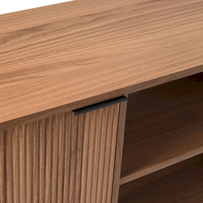 Meuble TV moderne à cannelures de 70 pouces avec rangement ouvert, signé Middlebrook Designs