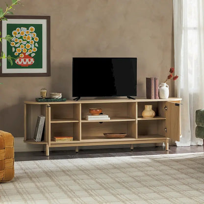 Meuble TV moderne à cannelures de 70 pouces avec rangement ouvert, signé Middlebrook Designs