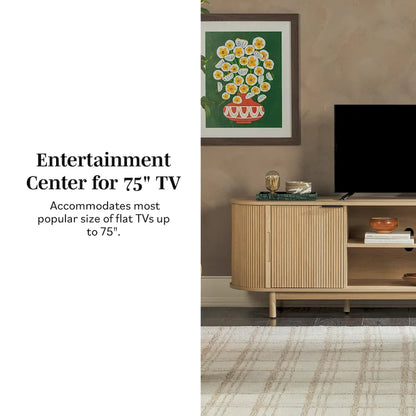 Meuble TV moderne à cannelures de 70 pouces avec rangement ouvert, signé Middlebrook Designs