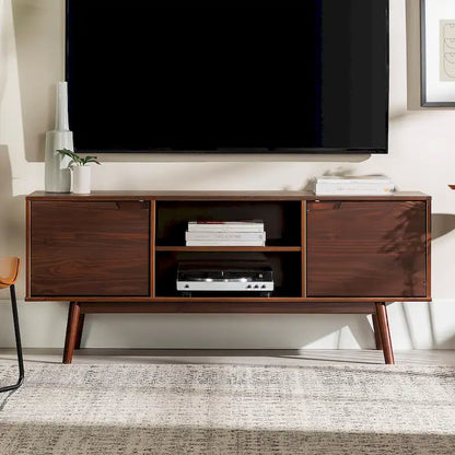 Meuble TV Middlebrook de 58 pouces en bois massif, style milieu du siècle