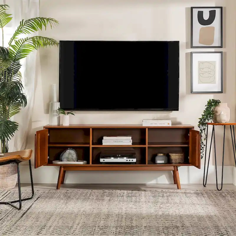 Meuble TV Middlebrook de 58 pouces en bois massif, style milieu du siècle