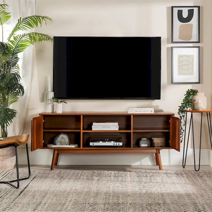 Meuble TV Middlebrook de 58 pouces en bois massif, style milieu du siècle