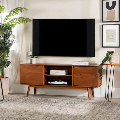 Meuble TV Middlebrook de 58 pouces en bois massif, style milieu du siècle