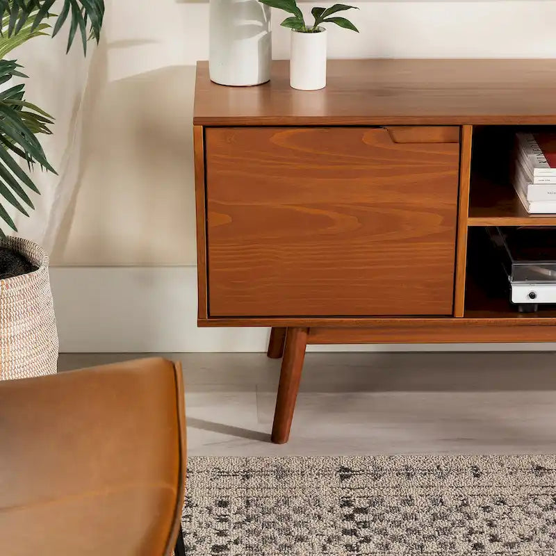 Meuble TV Middlebrook de 58 pouces en bois massif, style milieu du siècle