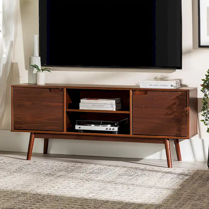 Meuble TV Middlebrook de 58 pouces en bois massif, style milieu du siècle