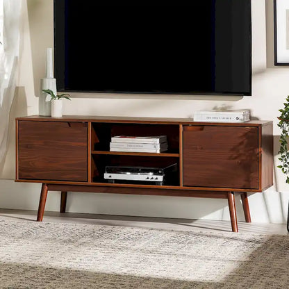 Meuble TV Middlebrook de 58 pouces en bois massif, style milieu du siècle