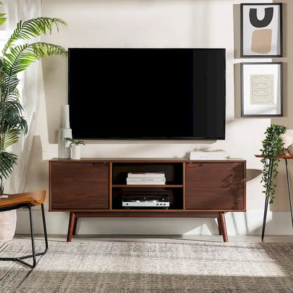 Meuble TV Middlebrook de 58 pouces en bois massif, style milieu du siècle