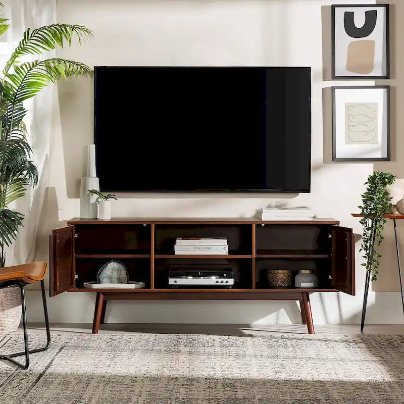 Meuble TV Middlebrook de 58 pouces en bois massif, style milieu du siècle