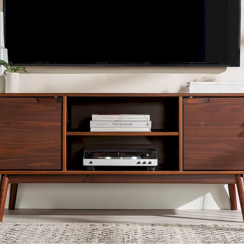 Meuble TV Middlebrook de 58 pouces en bois massif, style milieu du siècle