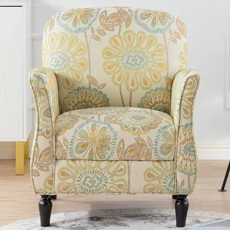 Floral Upholstered Accent Chair with Solid Wood Legs